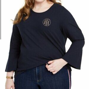 Tommy Hilfiger Plus Size Embellished Bell-Sleeve Top